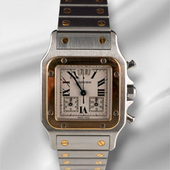 Cartier Santos 28mm Chronoflex Steel 18K Yellow Gold Watch 2425