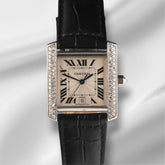 Cartier Tank Francaise Large 28x32mm White Gold 1ct Diamond Mens Watch 2366