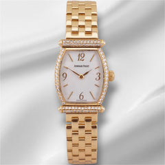 Audemars Piguet 19mm Carnegie 18k YG White Dial Diamond Bezel Ladies Watch