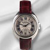 Cartier Cle 31mm Silver Dial Leather Band Automatic Steel Ladies Watch 3856