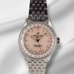 Breitling Navitimer 35mm Mother of Pearl Diamond Dial Steel Ladies Watch A17395