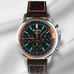 Breitling 41mm Chrono Top Time Ford Mustang Green Dial Leather Band Watch AB0176