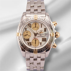 Breitling Chrono Cockpit 39mm 18k YG & Steel Rotating White MOP Dial B13357