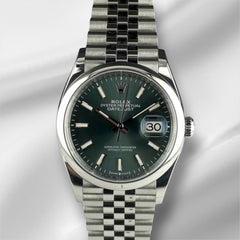 Rolex Datejust 36mm Mint Green Dial Smooth Steel Jubilee Men's Watch 126200