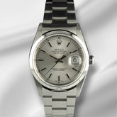 Rolex Datejust 36mm Silver Dial Smooth Bezel Steel Oyster Watch 16200 Papers