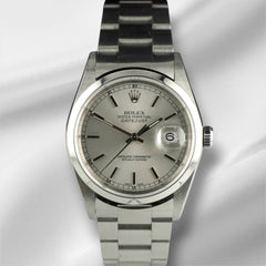 Rolex Datejust 36mm Silver Dial Smooth Bezel Steel Oyster Watch 16200 Papers