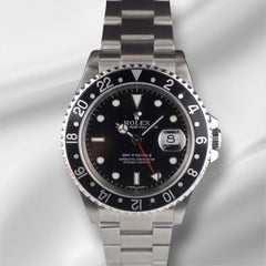 Rolex GMT Master II 40mm Black Bezel Steel Black Dial Mens Watch 16710 Papers