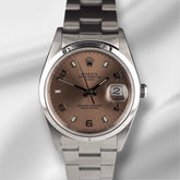 Rolex 34mm Oyster Perpetual Date Salmon Dial Steel Men's Watch with Paper 15200