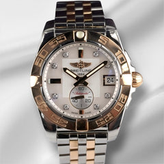 Breitling Galactic 2-Tone RG-SS 36mm White MOP Diamond Dial Watch C37330