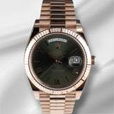 Rolex Day-Date 41mm Rose Gold Olive Green Dial Presi Bracelet Men's Watch 228235