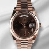 Rolex Day-Date 41mm Rose Gold Chocolate Dial President Bracelet Watch 228235