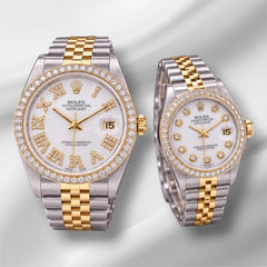 Rolex SET Datejust 26/36mm 18k Yellow Gold & Steel ICED 1.50ct Diamond Dial Watch