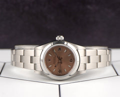 Rolex 25mm Oyster Perpetual Stainless Steel Salmon Dial Watch 67180