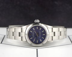 Rolex Oyster Perpetual 25mm Stainless Steel Dark Blue Dial Watch 67180