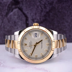 Rolex Datejust II 41mm 18k Yellow Gold Silver Diamond Dial Men's Watch 116333