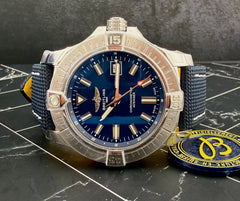 Breitling 43mm Avenger Blue Dial Steel Leather Strap Men's Watch A17318