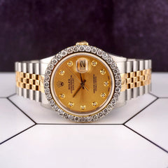 Rolex Datejust 36mm YG/Steel 2.50ct Diamonds Gold Dial Hidden Clasp Watch