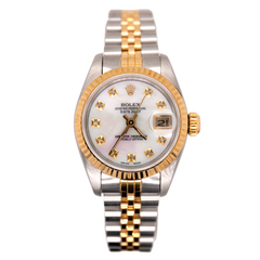 Rolex Ladies Datejust 26mm 18k Yellow Gold & Steel Watch Diamonds White MOP Dial