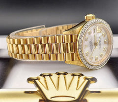 Rolex Ladies Datejust 26mm 18k Yellow Gold President Watch ICED 2ct Diamonds