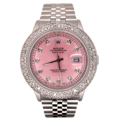 Rolex Datejust 36mm Jubilee Steel Watch ICED 3.50ct Diamonds Ladies Pink Dial