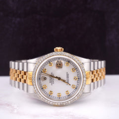 Rolex Mens Datejust 36mm 18k Yellow Gold & Steel ICED 1.75ct Diamonds MOP Dial