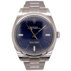 Rolex Men's 39mm Oyster Perpetual Stainless Steel Blue Dial Watch Ref: 114300