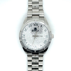 IceTime GHOST White 42mm Men's White Gold Steel Watch Iced 0.10ct Diamonds