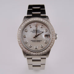 Rolex Oyster 31mm Datejust Midsize 2ct Diamonds White MOP Dial Steel Watch 78240