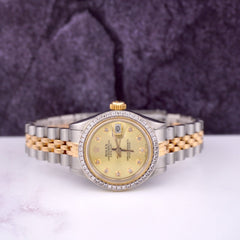 Rolex Ladies Datejust 26mm 18k Gold & Steel Watch ICED 1.5ct Diamonds Gold Dial