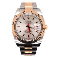 Rolex Men Datejust 36mm Silver Turn-O-Graph 2-Tone 18k Rose Gold Oyster 116261