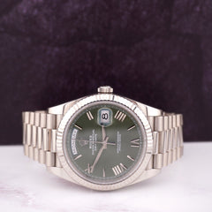 Rolex Day-Date 40 President 18k White Gold Men's Watch Olive Green DIAL 228239