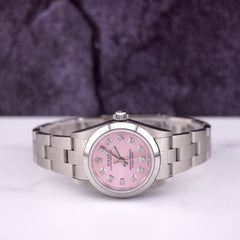 Rolex Oyster Perpetual 25mm Stainless Steel Watch Pink Diamond Dial Ref: 76080