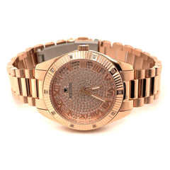 IceTime PRINCESS Rose 32mm Ladies Rose Gold Steel Watch Iced 0.10ct Diamonds