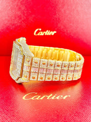 Cartier Santos Large Men's 40mm 18k Yellow Gold Watch Iced Out 30ct Diamonds