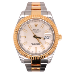 Rolex Men's Datejust 41mm 18k Gold & Steel Oyster White Index Dial Watch 116333