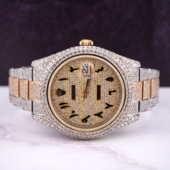 Rolex Mens Datejust 41mm 18K Yellow Gold & Steel Watch Iced 19ct Diamonds Arabic