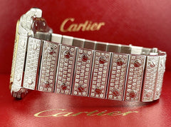 Cartier Santos Large Men's 40mm Roman Gold Dial Steel Watch Iced 12ct Diamonds