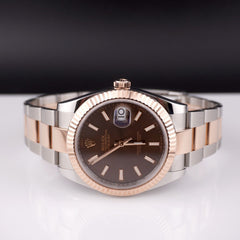 Rolex Datejust 41mm Oyster Brown Dial 18k ROSE Gold Fluted Oyster 126331