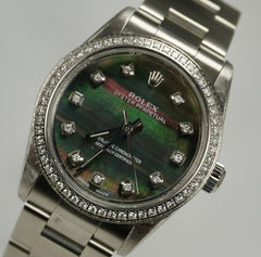 Rolex Oyster Perpetual 31mm 2ct Diamonds Black MOP Dial Watch 77080