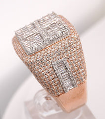 10K ROSE GOLD 4.7 CARAT NATURAL SQUARE BAGUETTE DIAMOND MENS HIP HOP PINKY RING