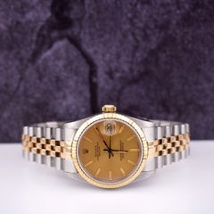 Rolex Datejust Midsize Ladies 31mm 18k Gold & Steel Gold Dial Watch Ref: 68273