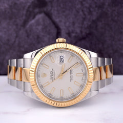 Rolex Men's Datejust 41mm 18k Gold & Steel Oyster White Index Dial Watch 116333