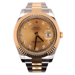 Rolex Men's Datejust II 41mm 18kGold&Steel Oyster Gold Diamond Dial Watch 116333