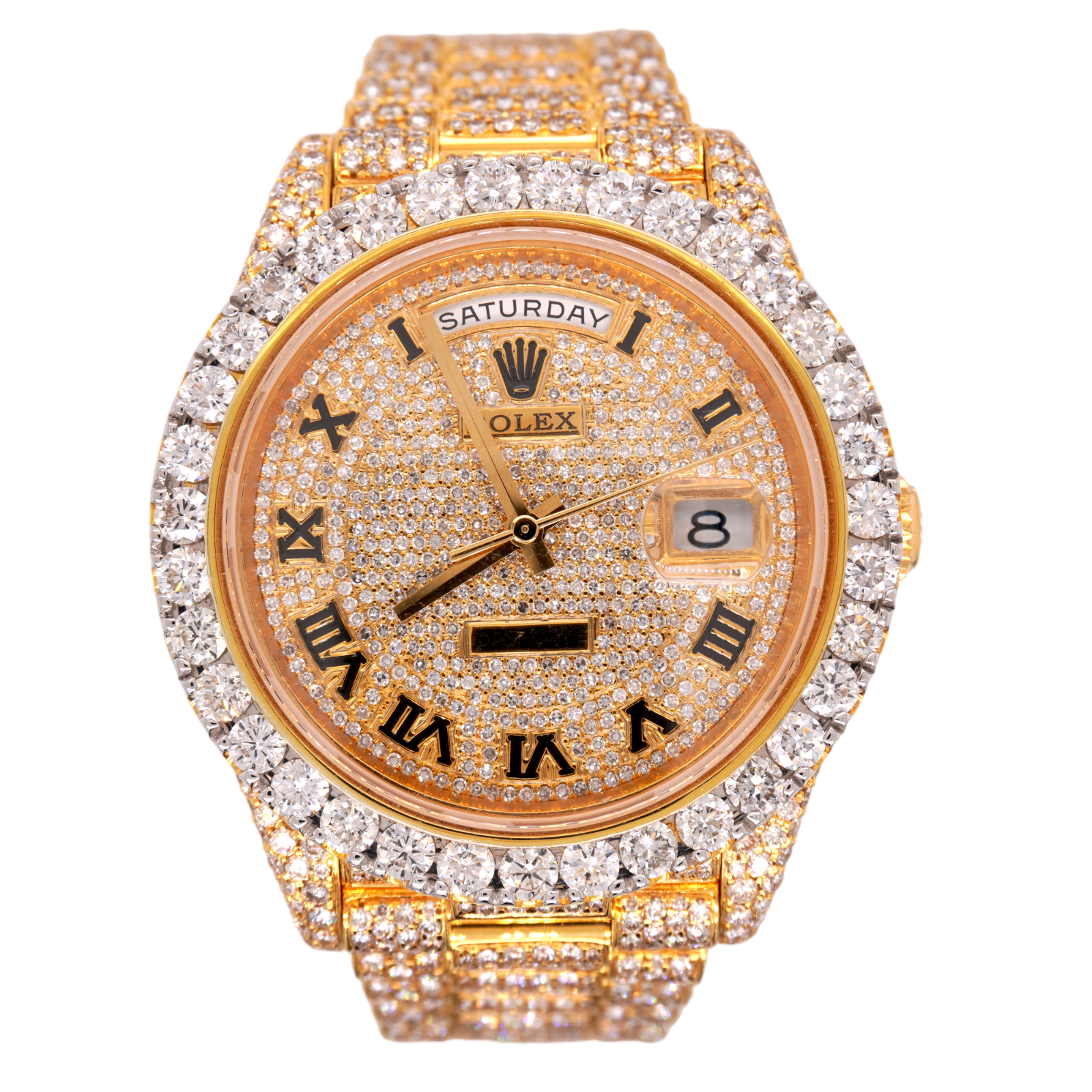 Rolex Day-Date 40mm 18k Yellow Gold Iced Out 25ct Genuine Diamonds