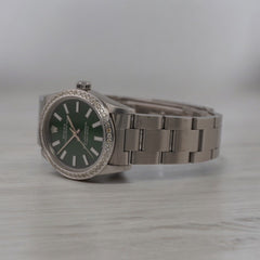 Rolex Oyster Perpetual 31mm 1.25ct Diamonds Green Dial Steel Automatic Watch