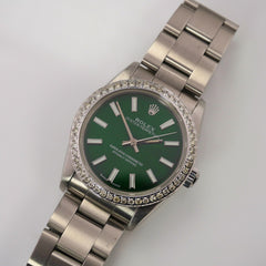 Rolex Oyster Perpetual 31mm 1ct Diamonds Green Dial Steel Automatic Watch