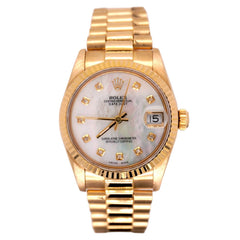 Rolex Midsize Datejust 31mm 18k Yellow Gold Press MOP Diamond Dial Ladies Watch