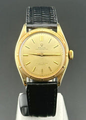 Rolex Oyster Perpetual Vintage Mens 34mm SOLID 14k Yellow Gold Leather Ref 6085