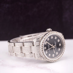 Rolex Oyster Perpetual 31mm Midsize ICED 6ct Diamonds Black Steel Watch 177200