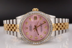 Rolex Ladies Datejust 31mm 18k Yellow Gold & Steel ICED 1.5ct Diamonds Pink Dial